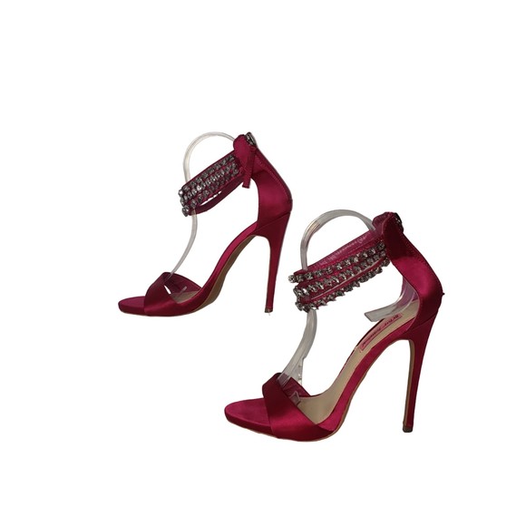 Betsey Johnson Maribell Fuchsia Satin Rhinestone Heels Size  8.5 - Picture 1 of 11